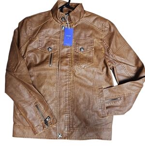 Fleece lined PU leather men's jacket.